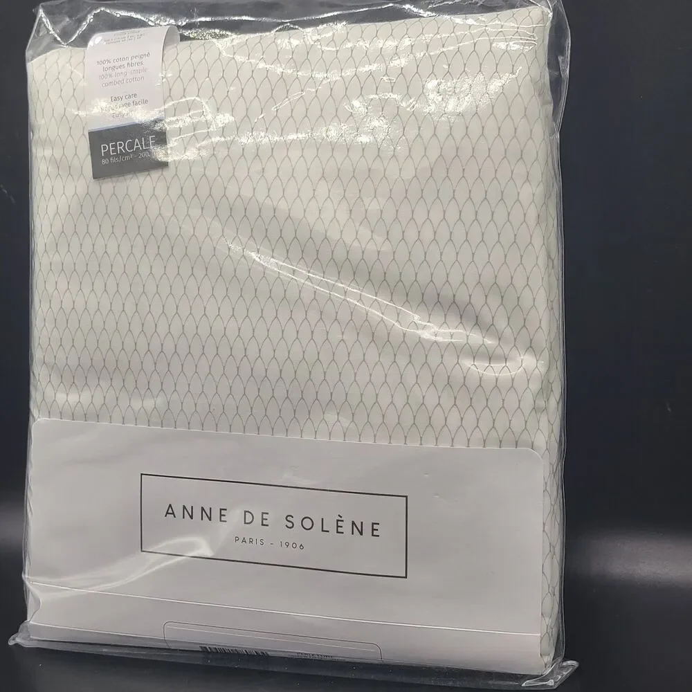 Anne De Solene Perle Lune Queen Fitted Sheet 100% Cotton Percale NEW $275